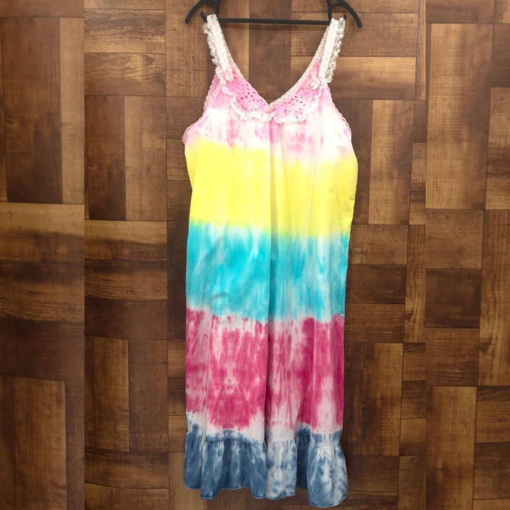 Vintage Ilise Stevens Tye Dye Sleep Dress with Lace 🌻 4/$15